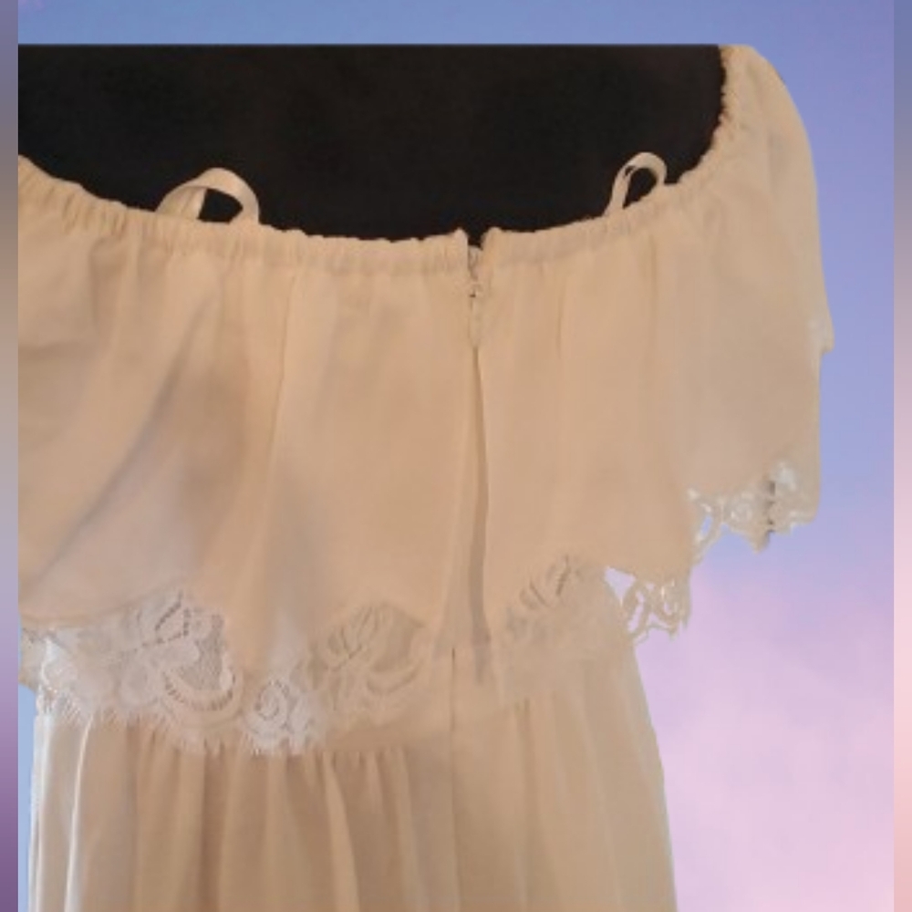 NWT Aqua Formal White Lace Trim Offshoulder Ruffle Maxi Evening Dress - Picture 6 of 14